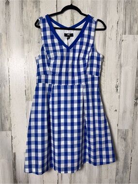 ABS Allen Schwartz Blue & White Gingham Fit-and-Flare Dress